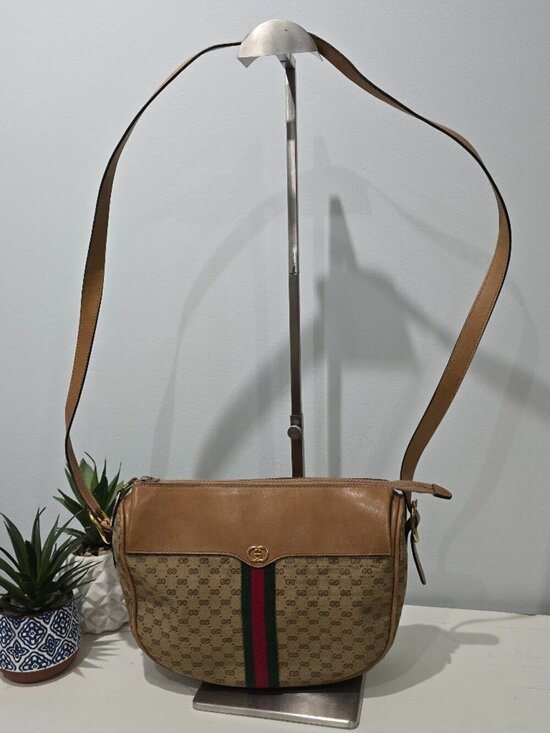 Gucci Handbags - Gucci - Vintage GG Monogram Shoulder Bag, Web Stripe, Made in Italy​​